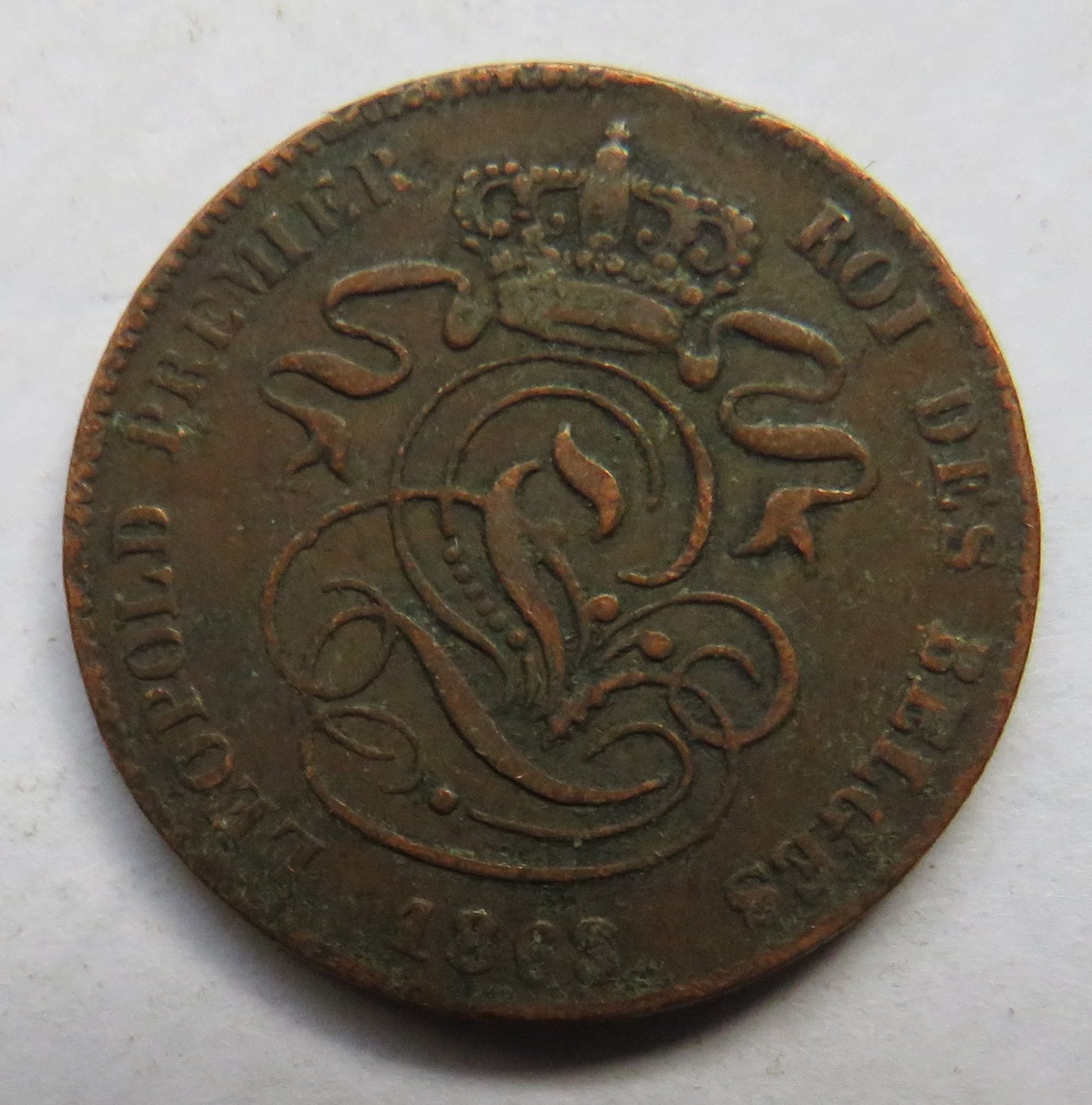 1863 Belgium 2 Centimes Coin
