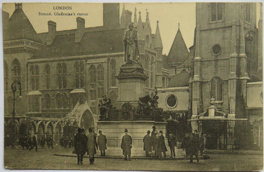 Vintage Postcard of London, Strand, Gladstone's Statue