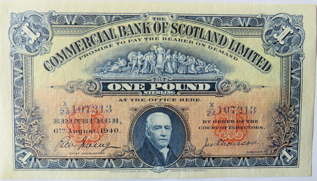 1940 Commercial Bank of Scotland £1 One Pound Banknote High Grade