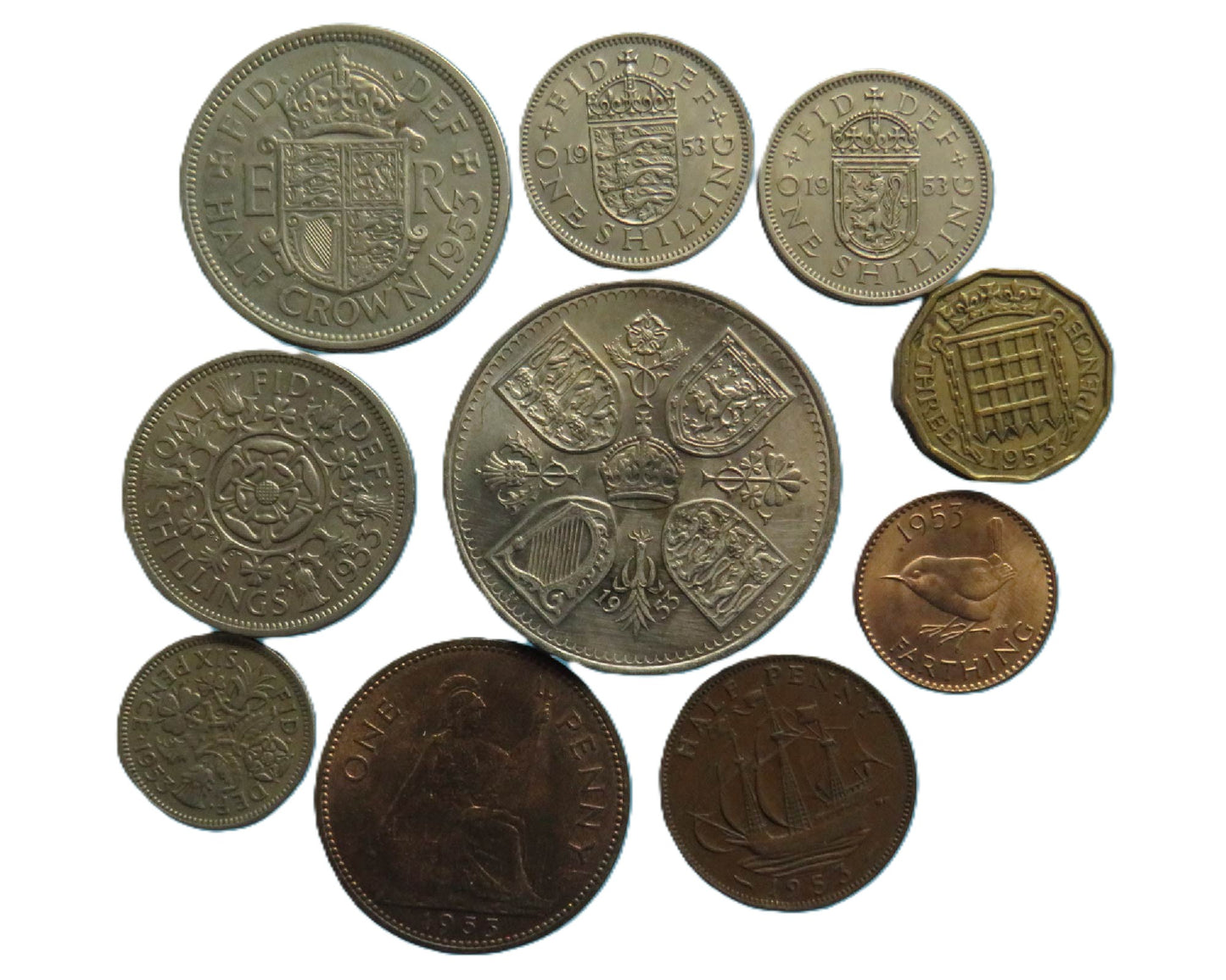 1953 Great Britain Coin Year Set, 10 Coin Set