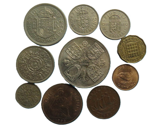 1953 Great Britain Coin Year Set, 10 Coin Set