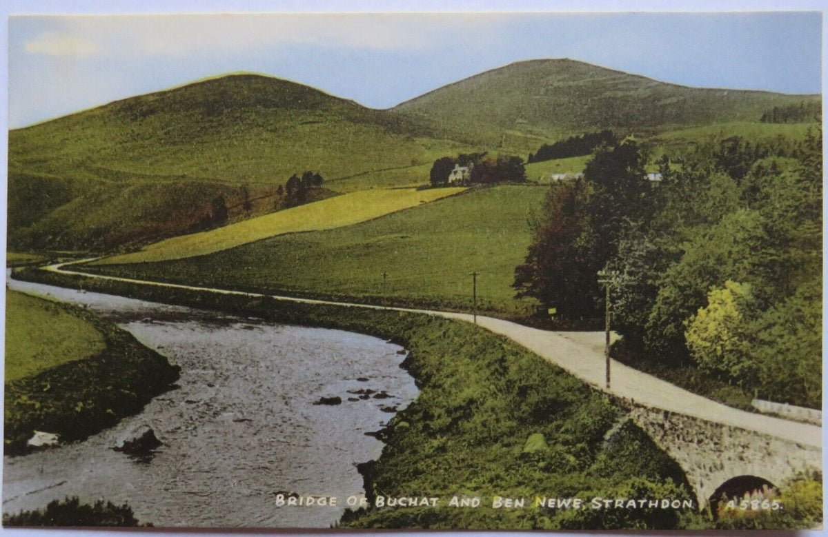Strathdon Bridge Old Postcard of Bridge of Buchat and Ben Newe, Strathdon, Aberdeenshir ...