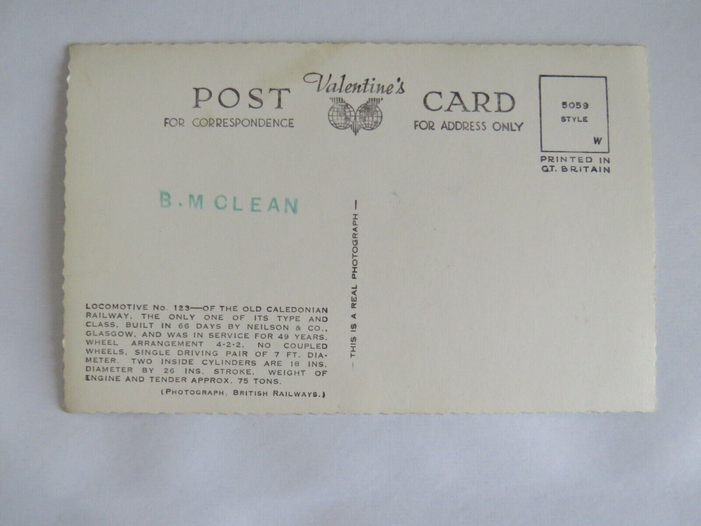 Old Postcard Of Caledonian No.123 Locomotive Train  - Ref : 1022