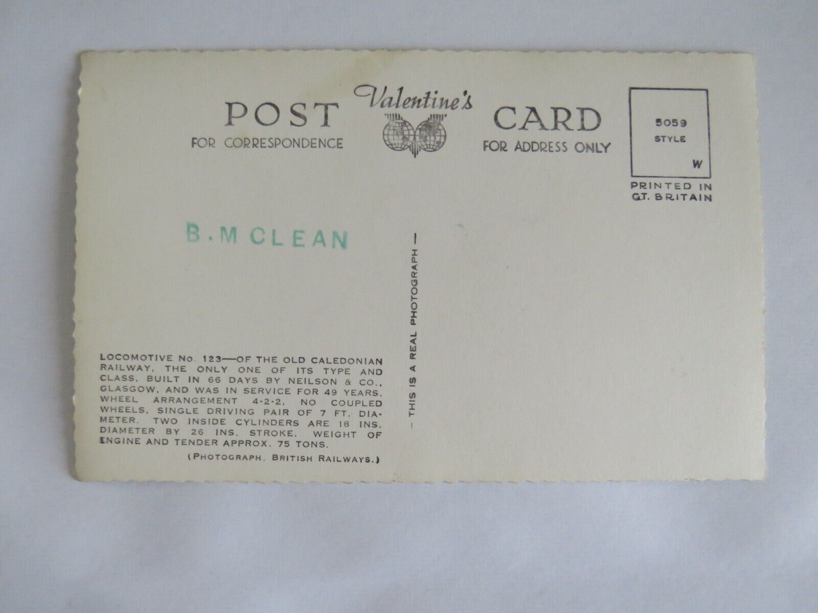 Old Postcard Of Caledonian No.123 Locomotive Train  - Ref : 1022