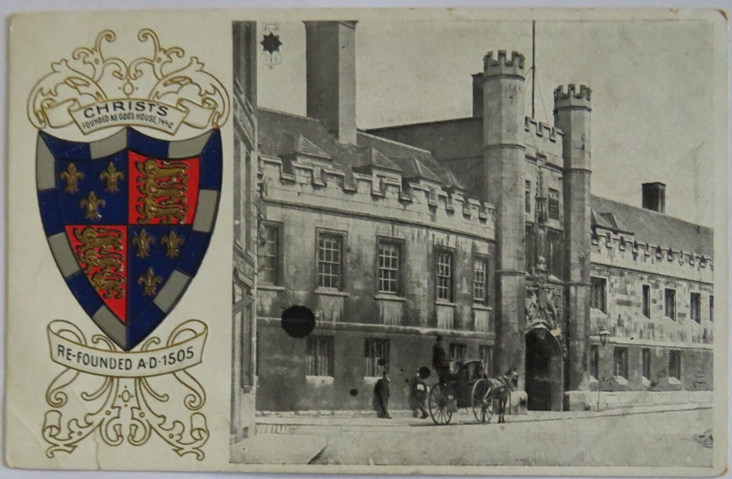 Old Antique Postcard of Christ's College Cambridge  - Ref : 1039