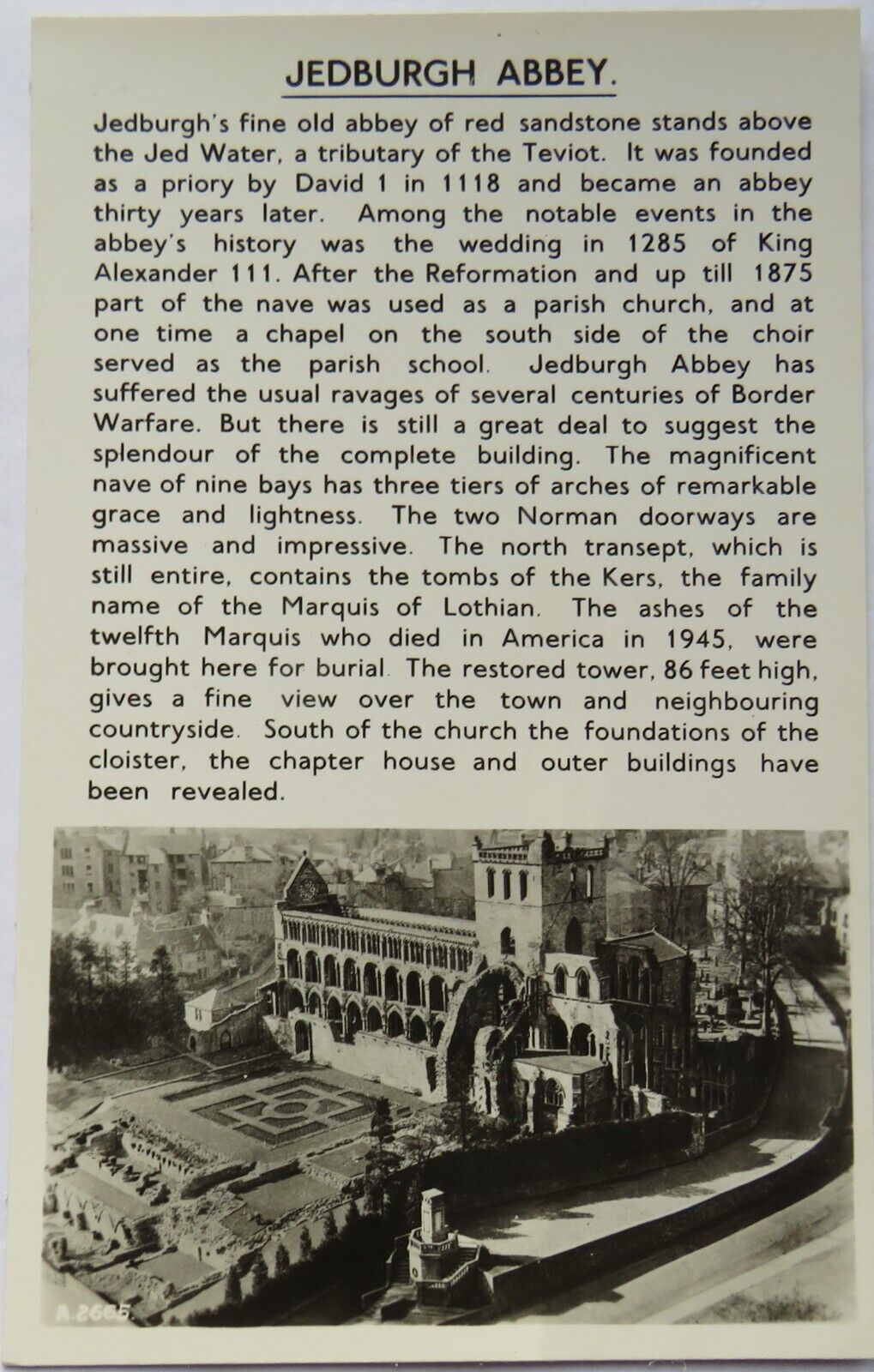 Old Postcard of Jedburgh Abbey, Greetings and Good Luck