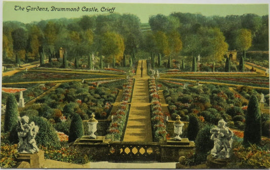 Old Postcard of The Gardens, Drummond Castle, Crieff