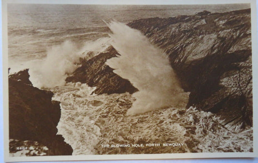 Old Postcard of The Blowing Hole, Porth Newquay