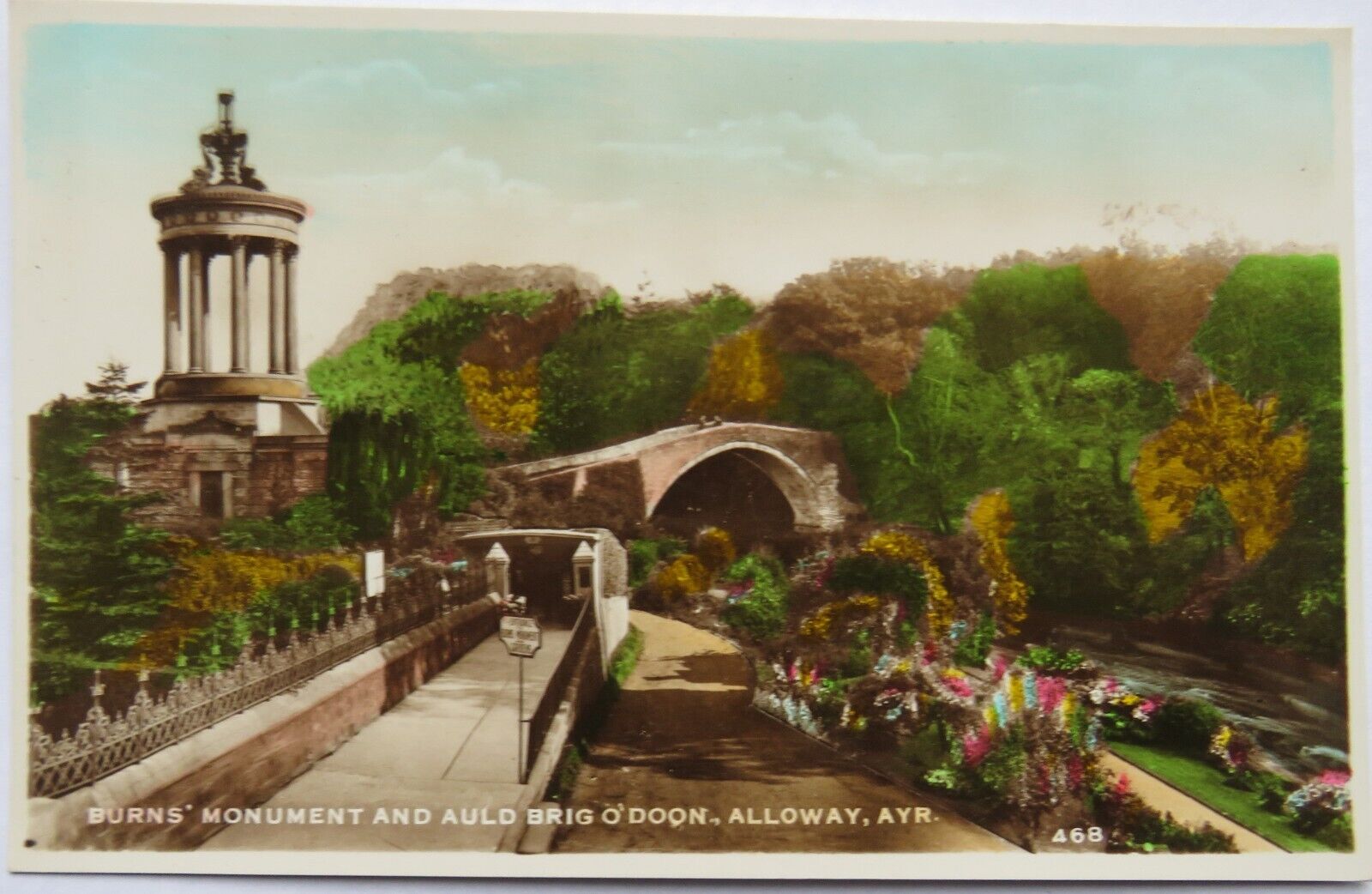Old Postcard of Burns' Monument and Auld Brig o' Doon, Alloway, Ayr