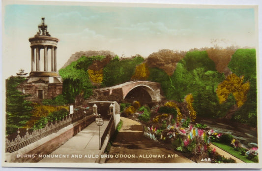 Old Postcard of Burns' Monument and Auld Brig o' Doon, Alloway, Ayr
