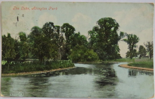 Old Antique Postcard of The Lake, Abington Park 1907 Edwardian - Ref : 1039