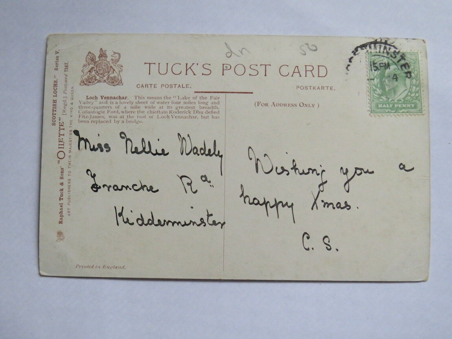 Old Postcard of Loch Vennacher 1904 - Ref : 1010
