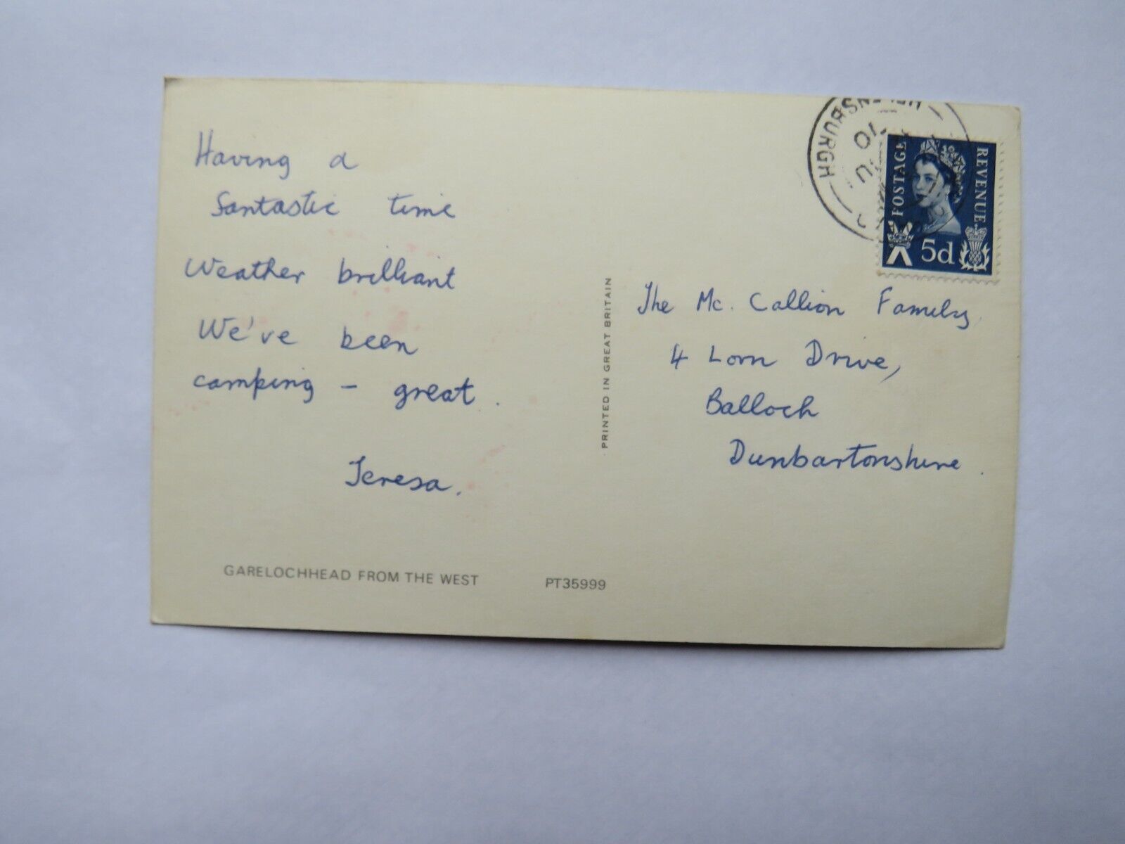 Old Postcard of Garelochhead from the West