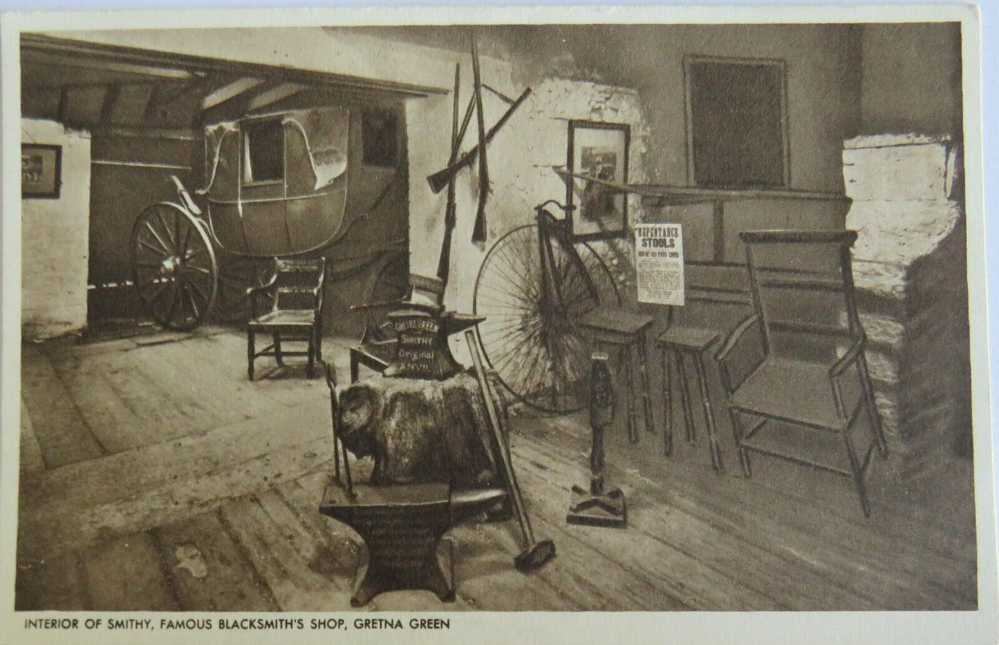 Old Postcard of Interior of Smithy, Famous Blacksmith's Shop Gretna - Ref : 1028