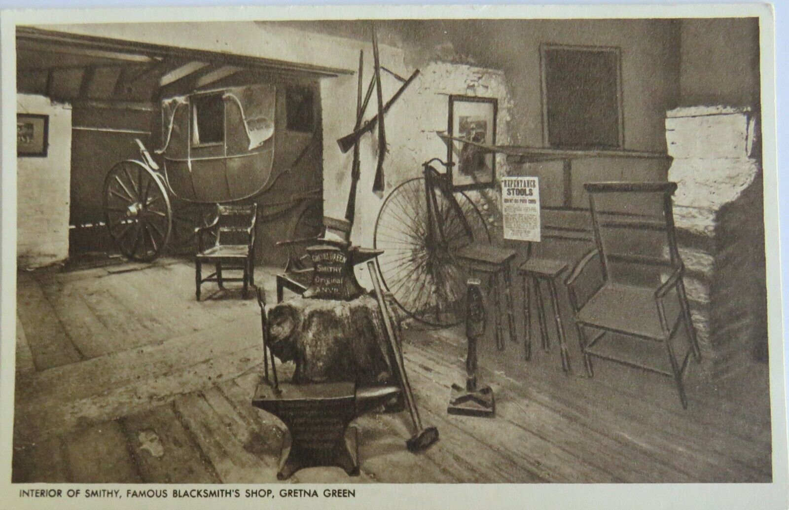 Old Postcard of Interior of Smithy, Famous Blacksmith's Shop Gretna - Ref : 1028