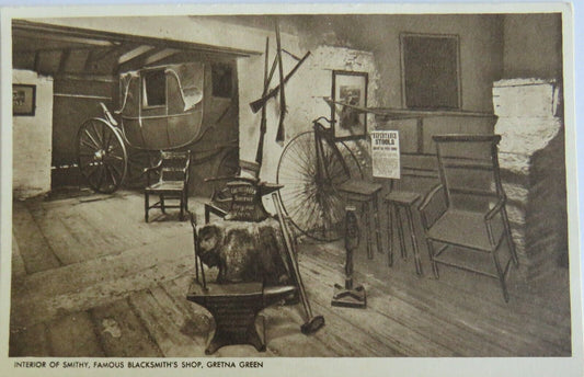 Old Postcard of Interior of Smithy, Famous Blacksmith's Shop Gretna - Ref : 1028