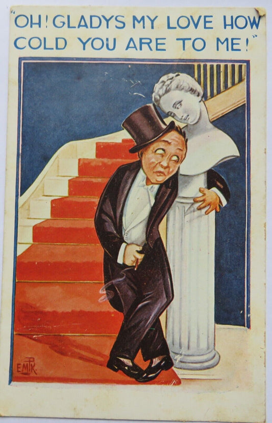 Old Comical Postcard 1928 "Oh! Gladys My Love How Cold You Are To Me!"