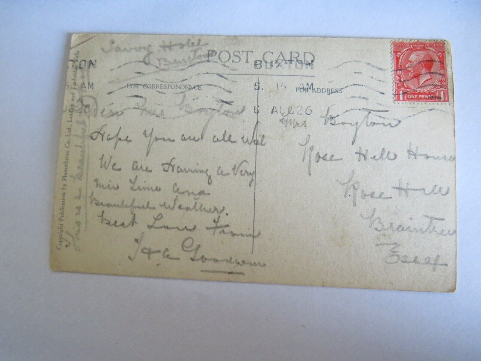 Old Postcard of Buxton From Town Hall 1926 - Ref : 1026