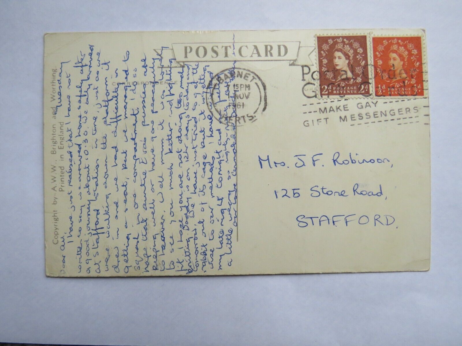 Old Postcard of Greetings from Arundel, 1961