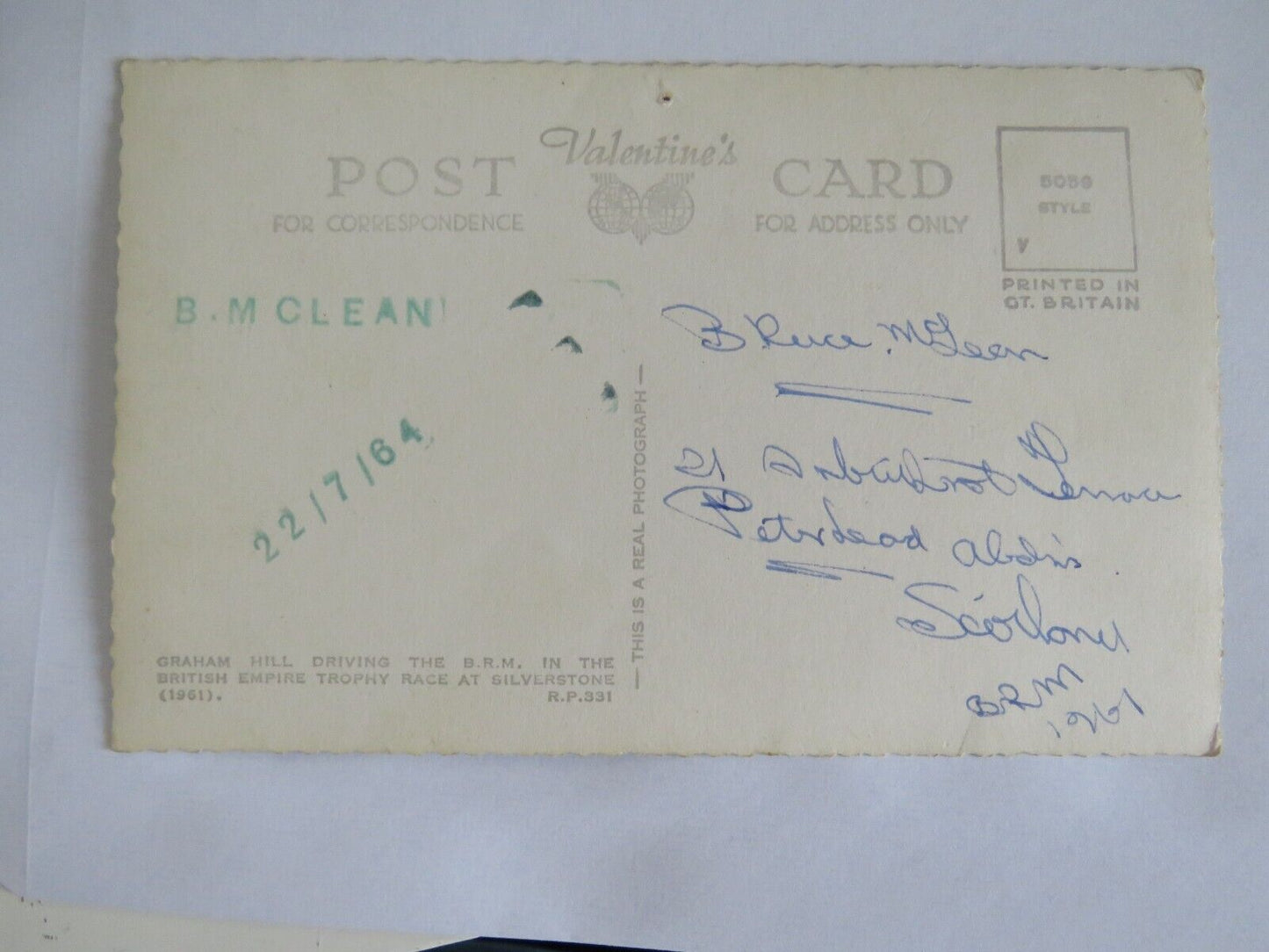 Old Postcard of Graham Hill Driving The B.R.M Silverstone -  Ref : 1022