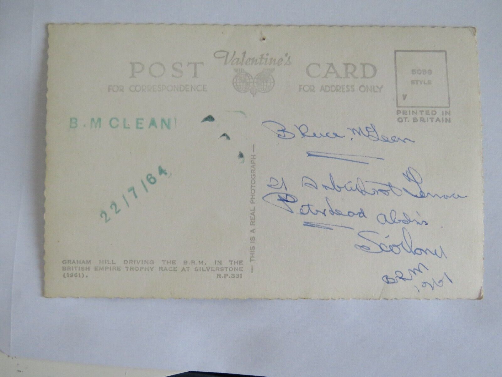 Old Postcard of Graham Hill Driving The B.R.M Silverstone -  Ref : 1022