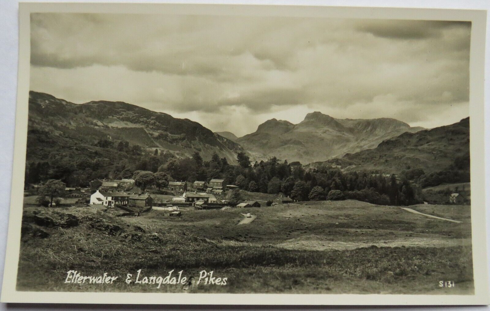 Old Postcard of Elterwater & Langdale Pikes