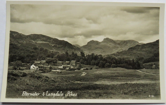 Old Postcard of Elterwater & Langdale Pikes