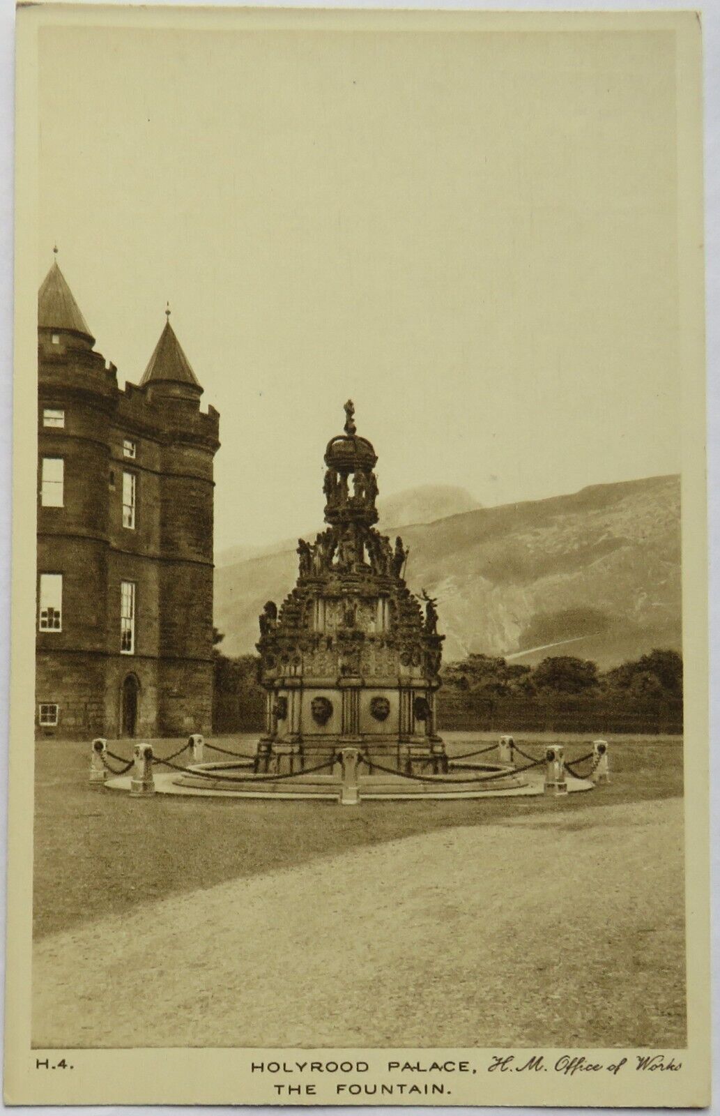 Old Postcard of Holyrood Palace, The Fountain, H. M. Office of Works