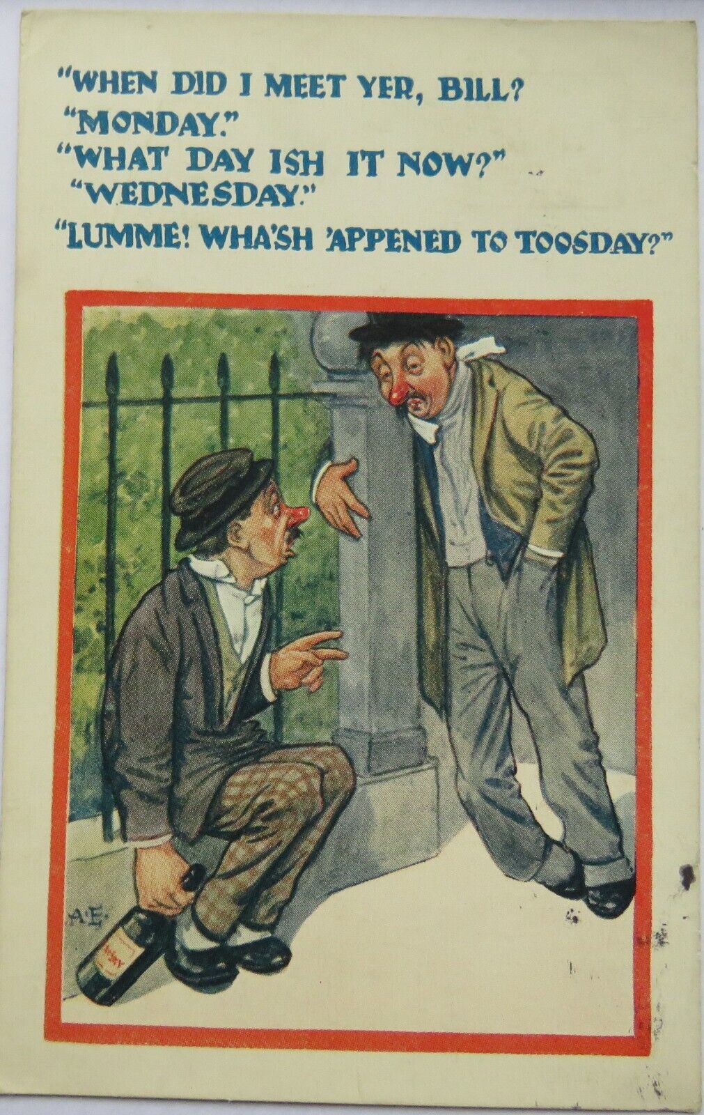 Old Comical Postcard 1925 "When Did I Meet Yer Bill? Monday