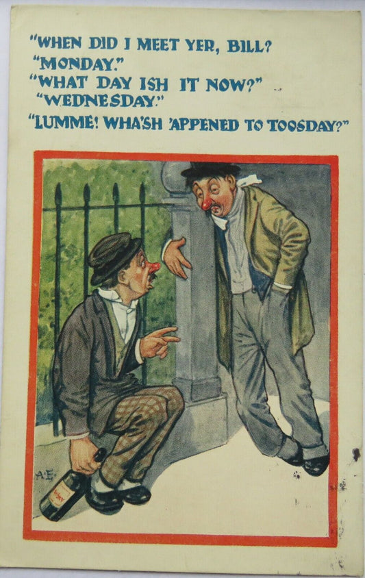 Old Comical Postcard 1925 "When Did I Meet Yer Bill? Monday