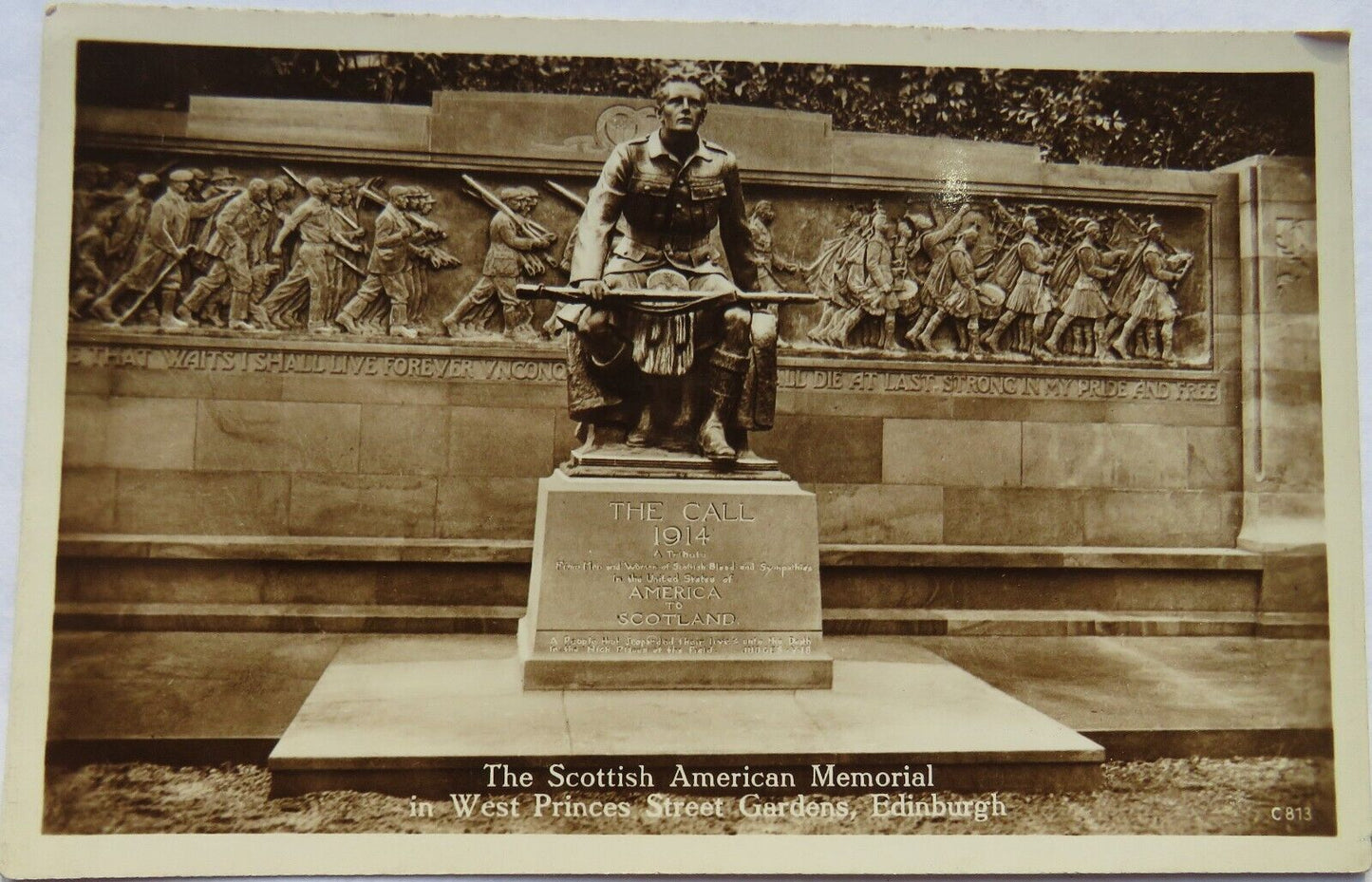 Old Postcard of The Scottish American Memorial in West Princes Street Gardens