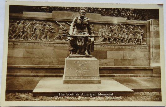 Old Postcard of The Scottish American Memorial in West Princes Street Gardens