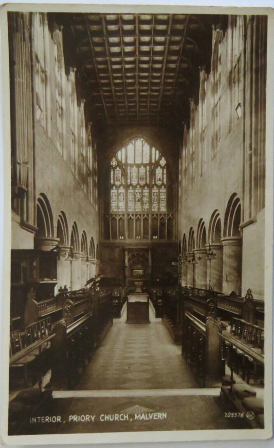 Old Postcard of Interior, Priory Church, Malvern  - Ref : 1031