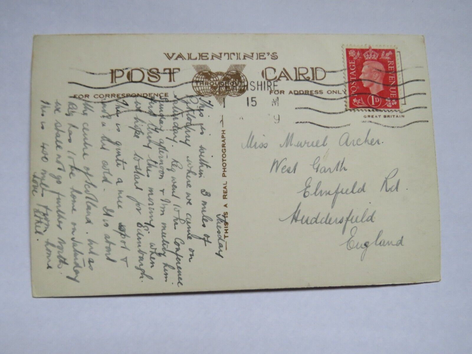 Old Postcard of Loch Tummel (Queen's View) 1939