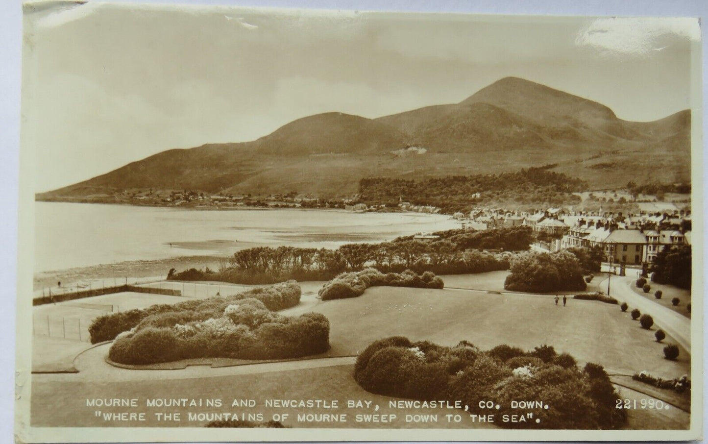 Old  Postcard Of Mourne Mountains and Newcastle Bay, Newcastle Co Down 1955