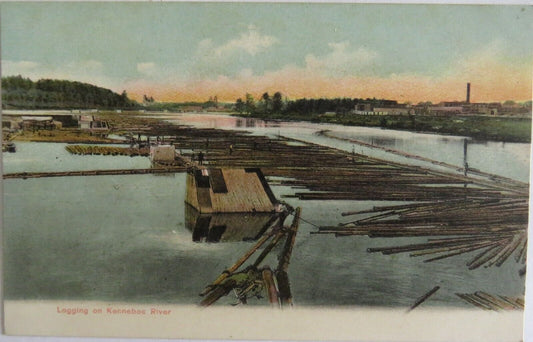 Old Postcard of Logging On Kennebec River - Ref  : 1018