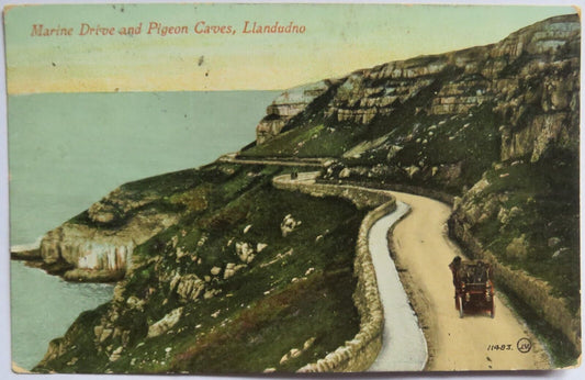 Old Postcard of Marine Drive and Pigeon Caves, Llandudno 1911  -  Ref : 1012