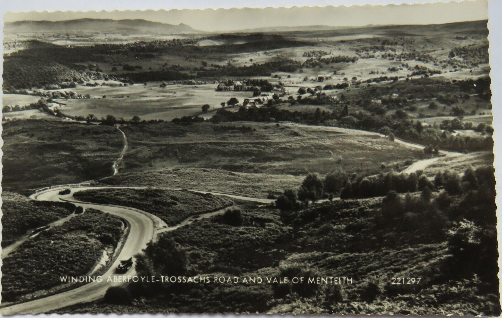Old Postcard of Winding Aberfoyle-Trossachs Road and Vale of Menteith
