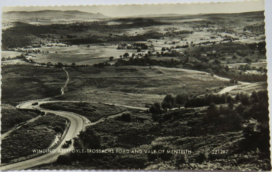 Old Postcard of Winding Aberfoyle-Trossachs Road and Vale of Menteith