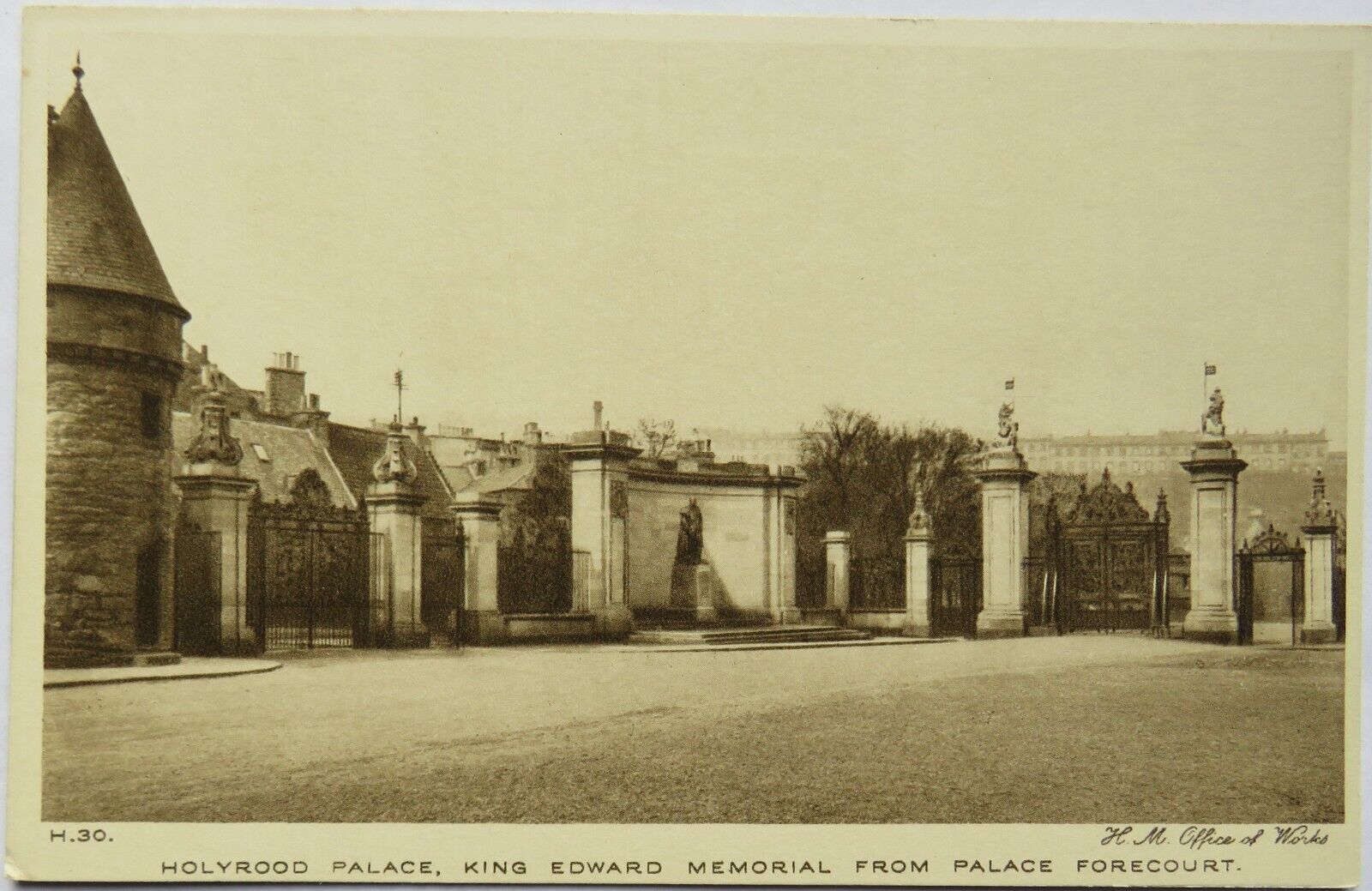 Old Postcard of Holyrood Palace, King Edward Memorial From Palace Forecourt