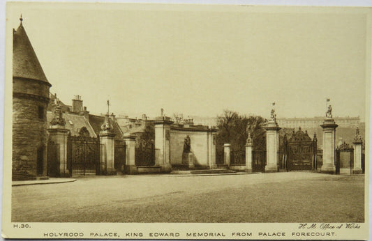 Old Postcard of Holyrood Palace, King Edward Memorial From Palace Forecourt