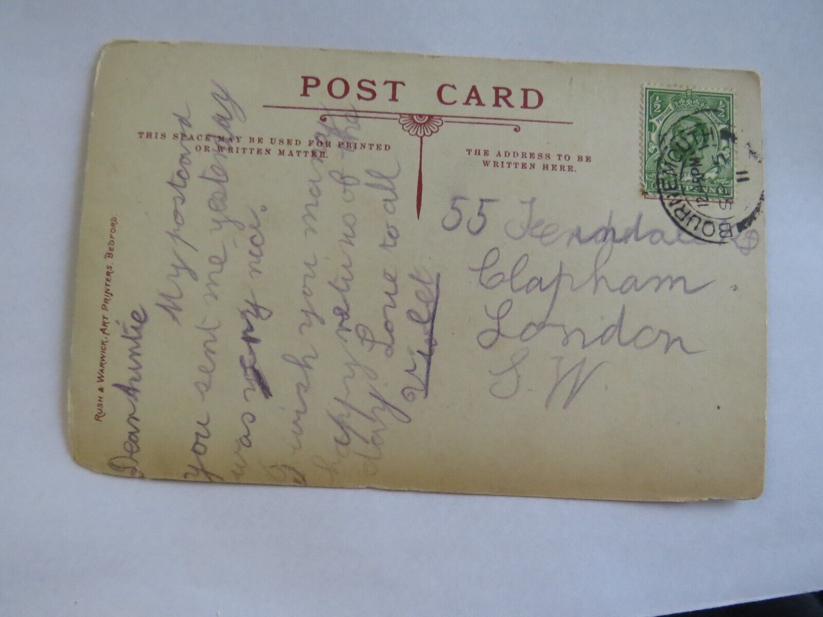 Old Antique Postcard of The Globe Swanage 1911 - Ref : 1038