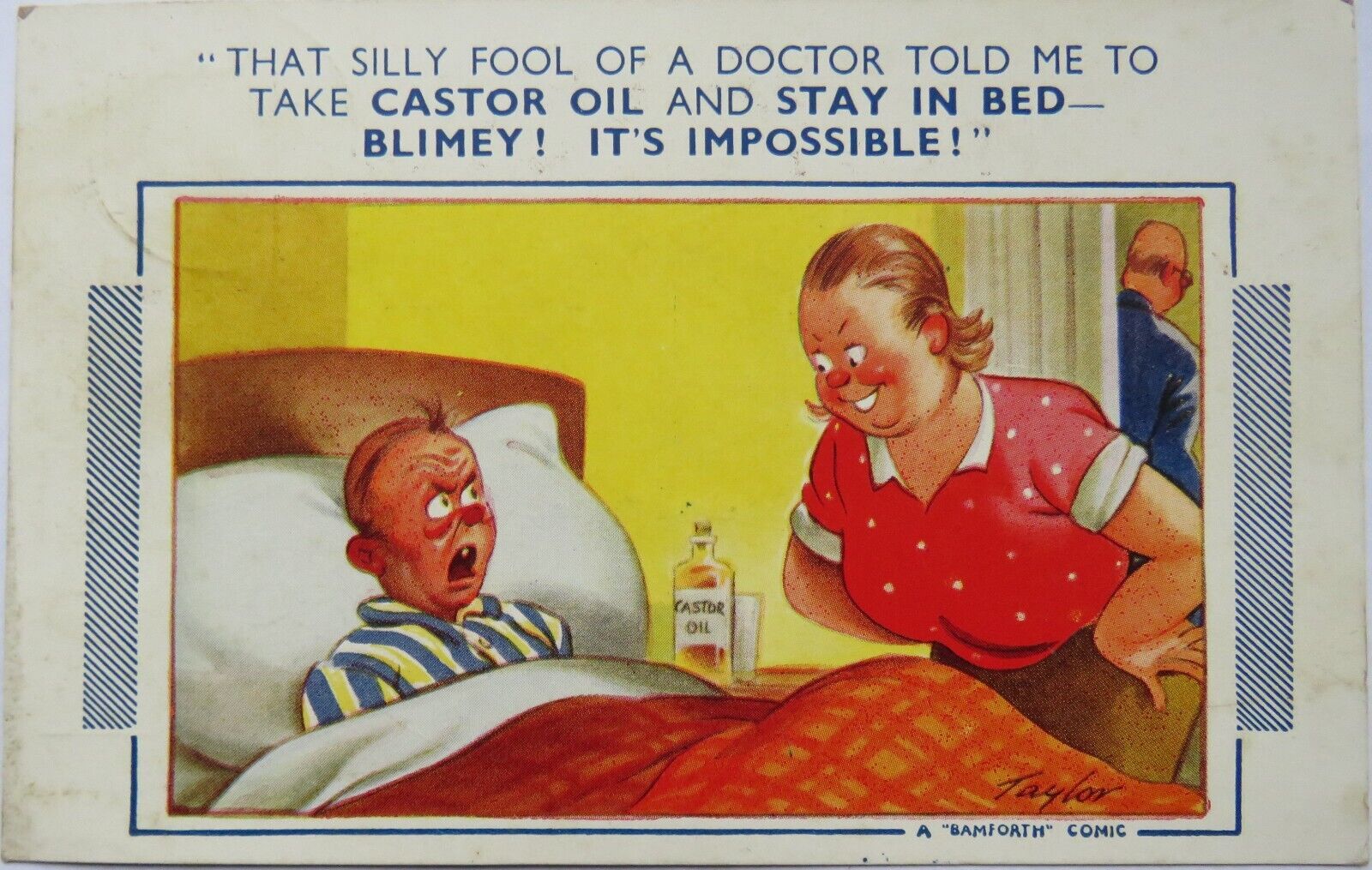 Old Comical Postcard 1955 " That Silly Fool of a Doctor Told me To Stay In Bed..