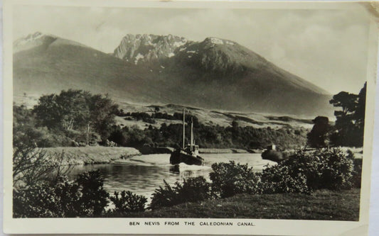 Old Postcard of Ben Nevis From The Caledonian Canal 1952 - Ref : 1005