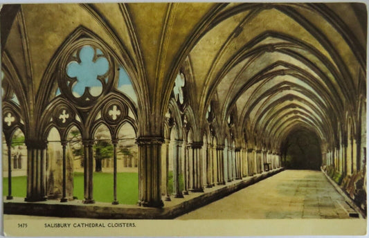 Old Postcard of Salisbury Cathedral Cloisters - Ref : 1042