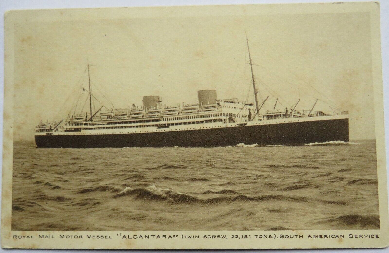Old Postcard of Royal Mail Motor Vessel "Alcantara" South American Service