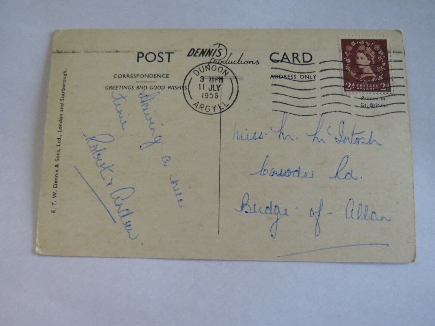 Old Antique Postcard of The Pier & Highland Mary Statue, Dunoon 1956- Ref : 1037