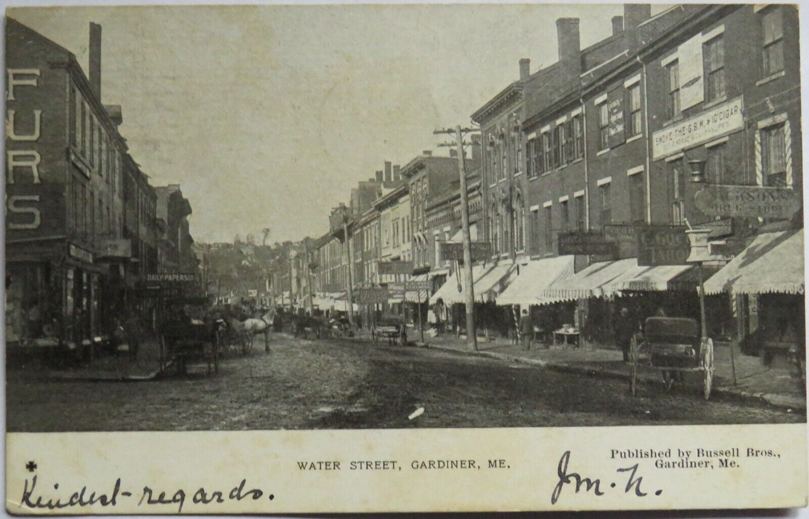 Old Postcard of Water Street, Gardiner ME 1906 -  Ref : 1013