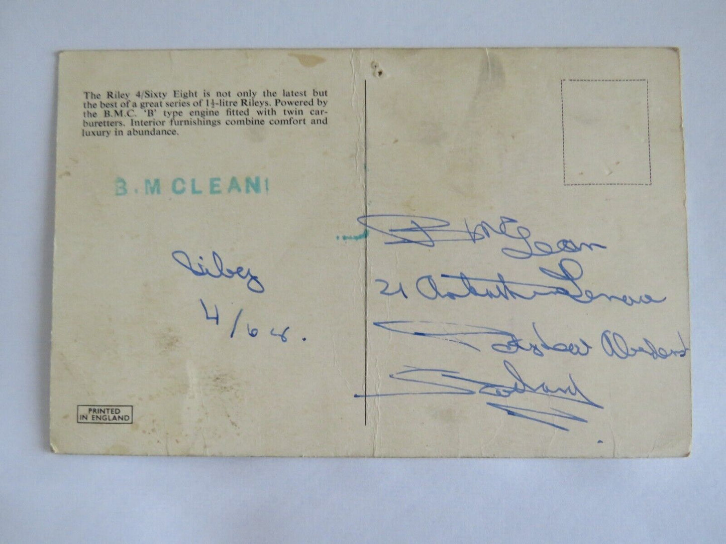 Old Postcard of The Riley 4 Sixty Eight For The Man Who Cares 1968 -  Ref : 1022