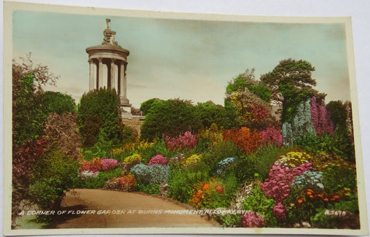Old Postcard of a Corner of Flower Garden at Burns Monument, Alloway, Ayr